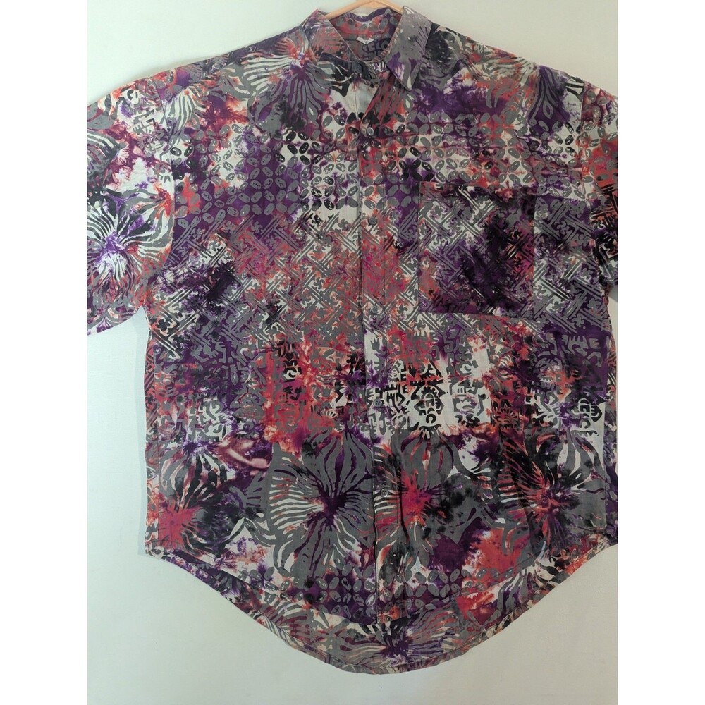 VTG Java Lava Men's Multicolor Geometric Button-Up Shirt Short Sleeve Hawaiian